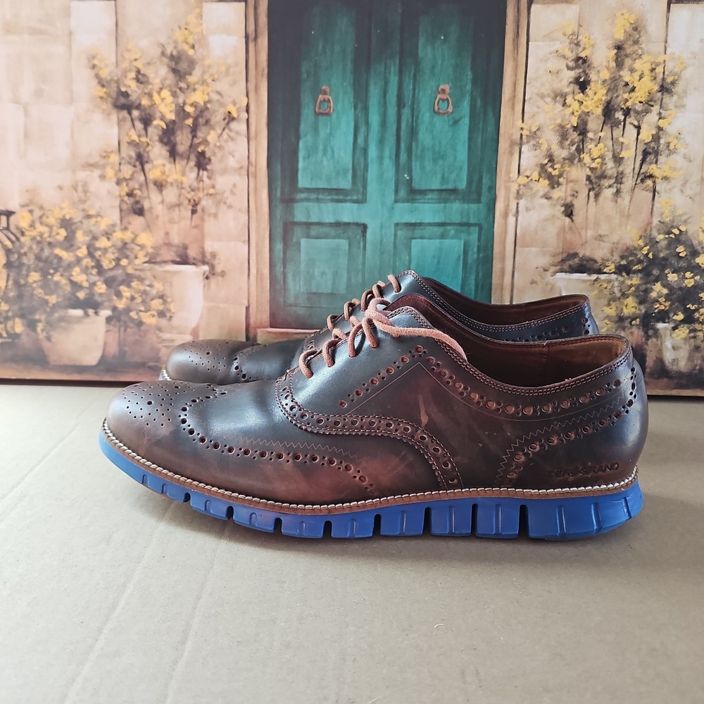 Cole Haan Zerogrand Wingtip Oxford Shoes Men 14 M Brown Leather Blue Sole C26207